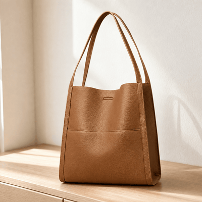 Brown PU Leather Structured Tote Bag