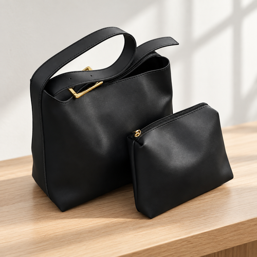 Léna Black Women's Shoulder Bag with Matching Detachable Pouch