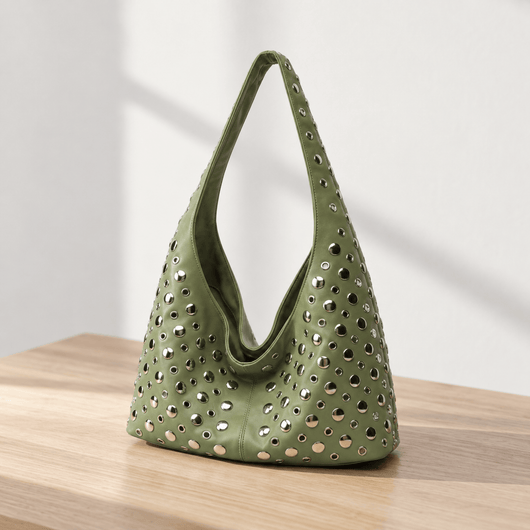 Vivian Green PU Leather Rivet Hobo Shoulder Bag