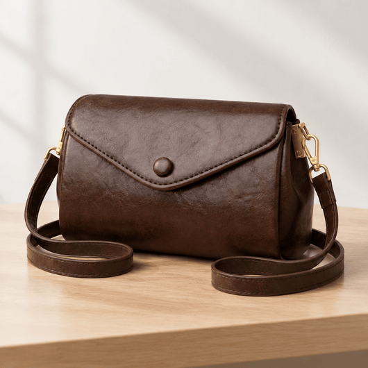 Lilia Brown PU Leather Crossbody Bag with Flap Closure
