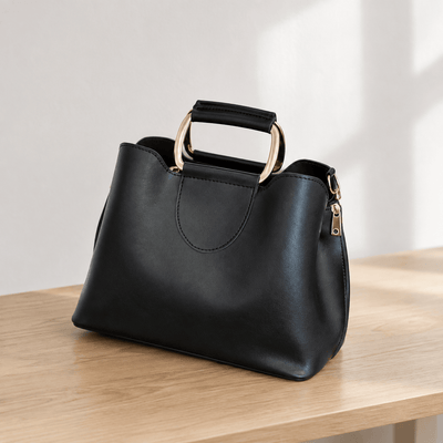 Women's Black PU Leather Top-Handle Crossbody Handbag