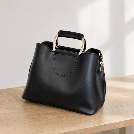 Women's Black PU Leather Top-Handle Crossbody Handbag