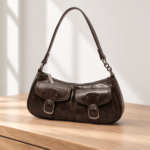 Brown Vintage Faux Leather Shoulder Handbag