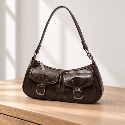 Brown Vintage Faux Leather Shoulder Handbag