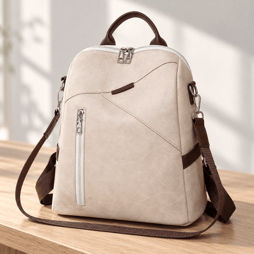 Women's Beige PU Leather Convertible Backpack Chest Bag