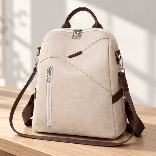 Women's Beige PU Leather Convertible Backpack Chest Bag