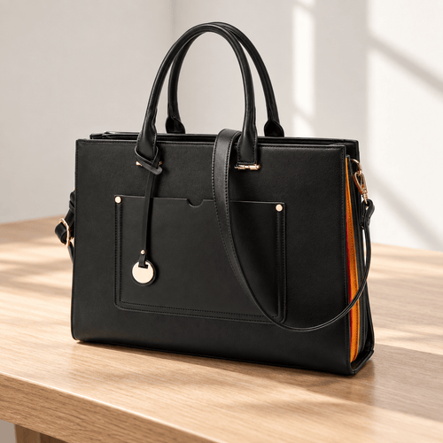 Royale Black PU Leather Structured Tote Handbag