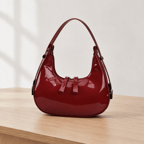 Luna Red Patent Faux Leather Half-Moon Shoulder Bag