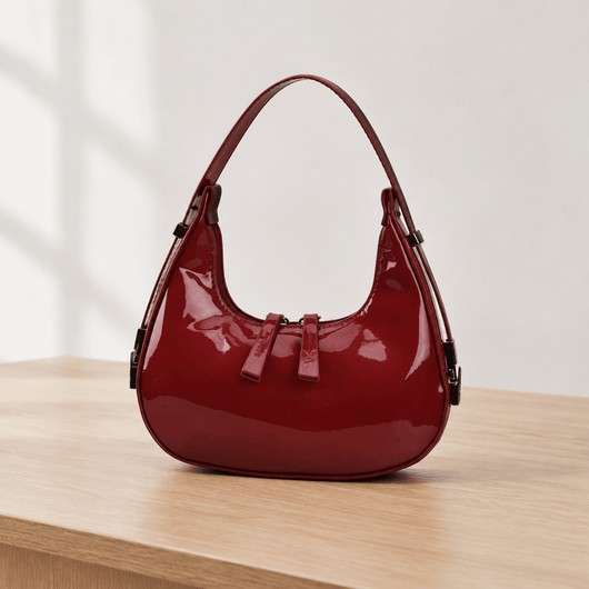 Luna Red Patent Faux Leather Half-Moon Shoulder Bag
