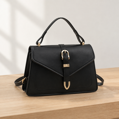 Isaline Small Black Crossbody Handbag with Gold-Tone Flap