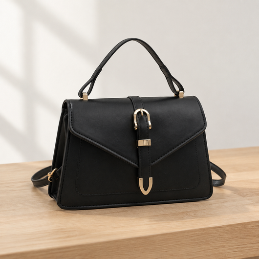 Isaline Small Black Crossbody Handbag with Gold-Tone Flap