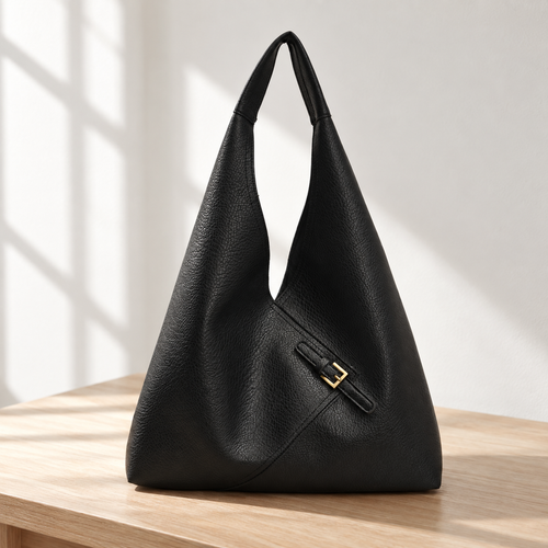 LICA Large Black Soft Leather Hobo School Bag