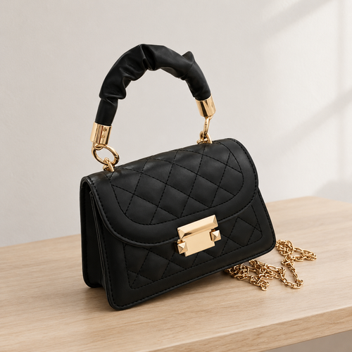 Sophie Black Quilted Flap Shoulder Bag with Gold Chain Strap