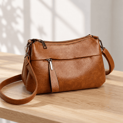 Mona Brown PU Leather Multi-Pocket Crossbody Bag