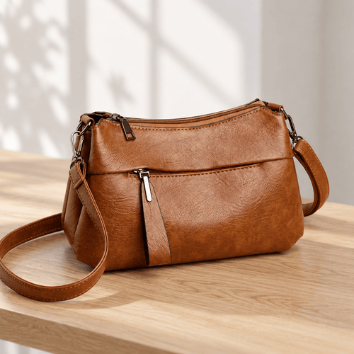 Mona Brown PU Leather Multi-Pocket Crossbody Bag