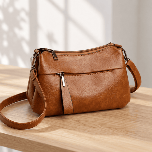 Mona Brown PU Leather Multi-Pocket Crossbody Bag