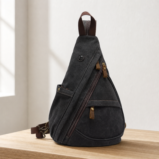 Unisex Canvas Chest Sling Bag with Headphone Port