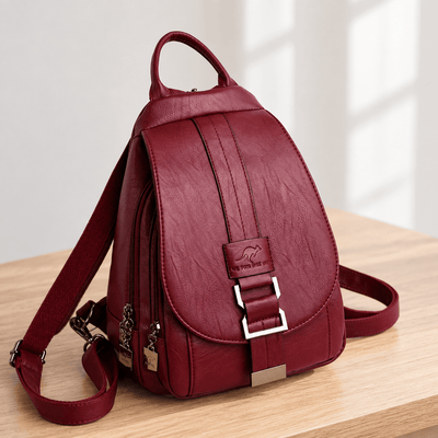 Women's Small Burgundy PU Leather Travel Backpack