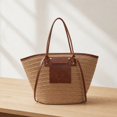 Anaelle Large Woven Straw Tote Bag with Double Handles