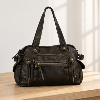 Dark Brown Vintage Multi-Pocket School Shoulder Bag