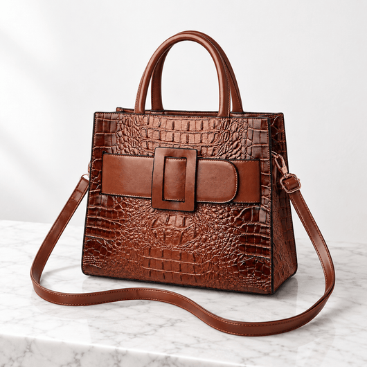 The Sunday Avenue Women's Brown Faux Leather Croco Handbag with Front Buckle