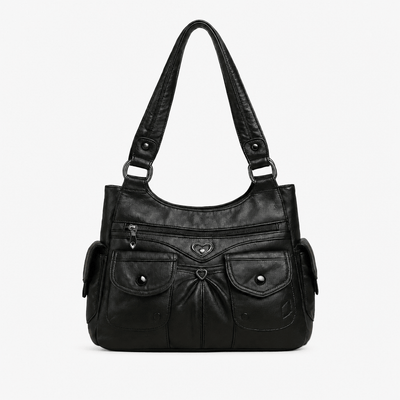 Louise Black PU Leather Multi-Pocket Shoulder Bag Solid