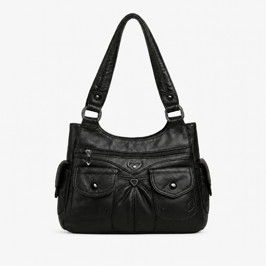 Louise Black PU Leather Multi-Pocket Shoulder Bag Solid