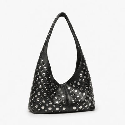 Vivian Green PU Leather Rivet Hobo Shoulder Bag