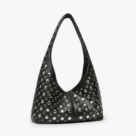 Vivian Green PU Leather Rivet Hobo Shoulder Bag