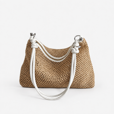 Alia Beige Woven Straw Hobo Bag with Zip Closure