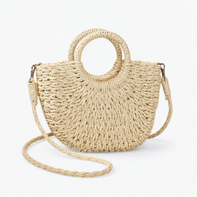 Léna Small Beige Straw Crossbody Bag