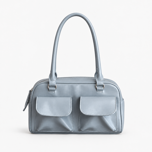 Brown Synthetic Leather Multi-Pocket Handbag