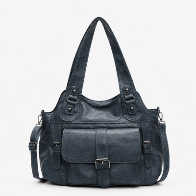 Women's Black Faux Leather Vintage School Handbag with Shoulder Strap