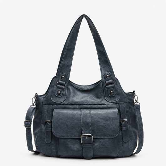 Women's Black Faux Leather Vintage School Handbag with Shoulder Strap