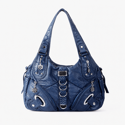 Black Faux Leather Multi-Pocket School Handbag
