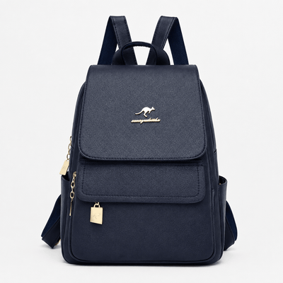 Women's Burgundy PU Leather Backpack with Gold-Tone Hardware