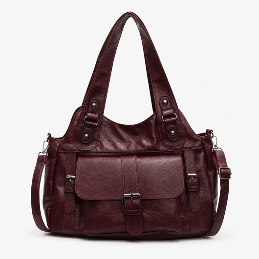 Women's Black Faux Leather Vintage School Handbag with Shoulder Strap
