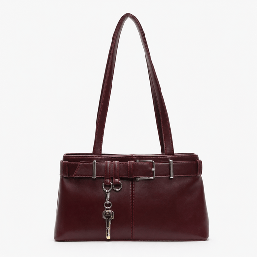 Women's Black Vegan Leather Belted Shoulder Bag
