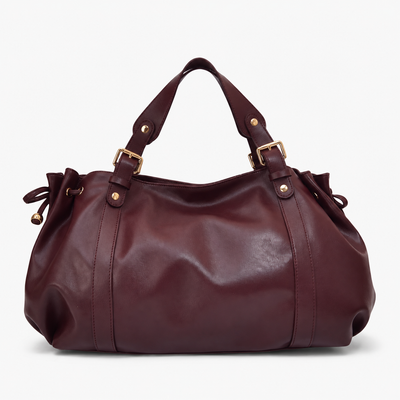 Enora Large Black Faux Leather Bowling Handbag