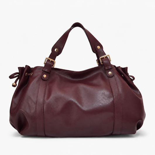 Enora Large Black Faux Leather Bowling Handbag