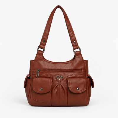 Louise Black PU Leather Multi-Pocket Shoulder Bag Solid