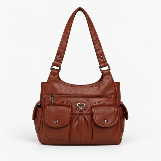 Louise Black PU Leather Multi-Pocket Shoulder Bag Solid