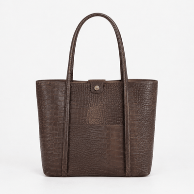 Women's Beige Crocodile Embossed PU Leather Tote Bag