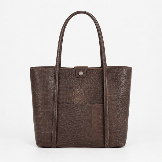 Women's Beige Crocodile Embossed PU Leather Tote Bag