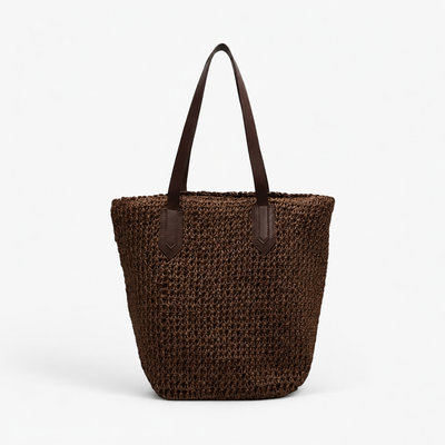 Lina Large Braided Straw Tote Bag with Brown Straps