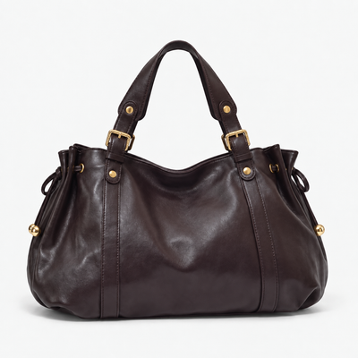 Enora Large Black Faux Leather Bowling Handbag