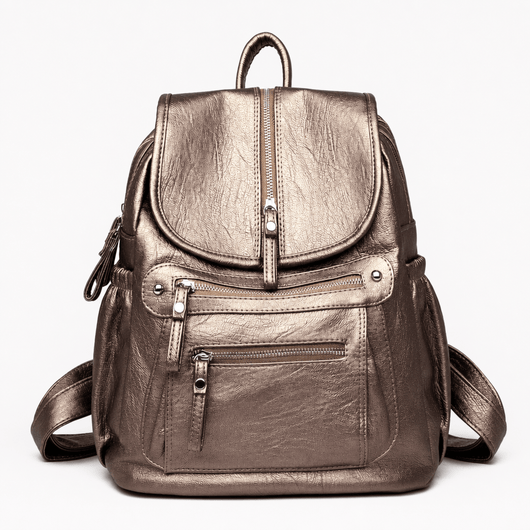 Women's Vintage Grey PU Leather Multi-Pocket Backpack