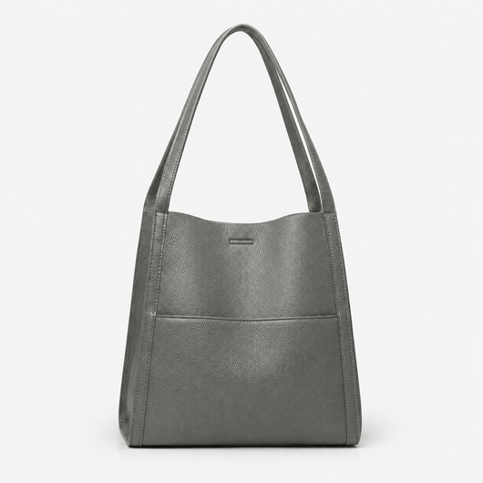 Brown PU Leather Structured Tote Bag
