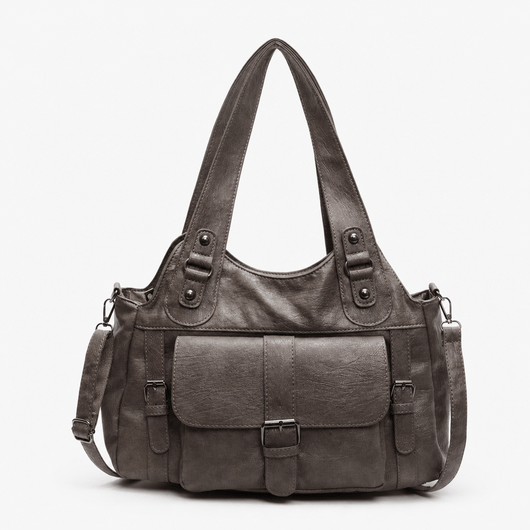 Women's Black Faux Leather Vintage School Handbag with Shoulder Strap