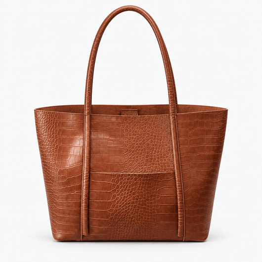 Women's Beige Crocodile Embossed PU Leather Tote Bag
